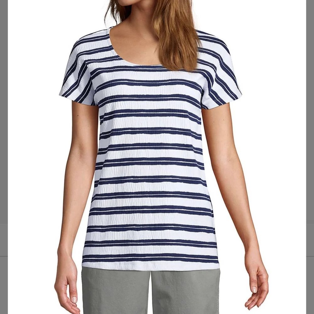 Lands’ End White Stripe Scoop Neck Women’s T-Shirt/NWOT/SMALL